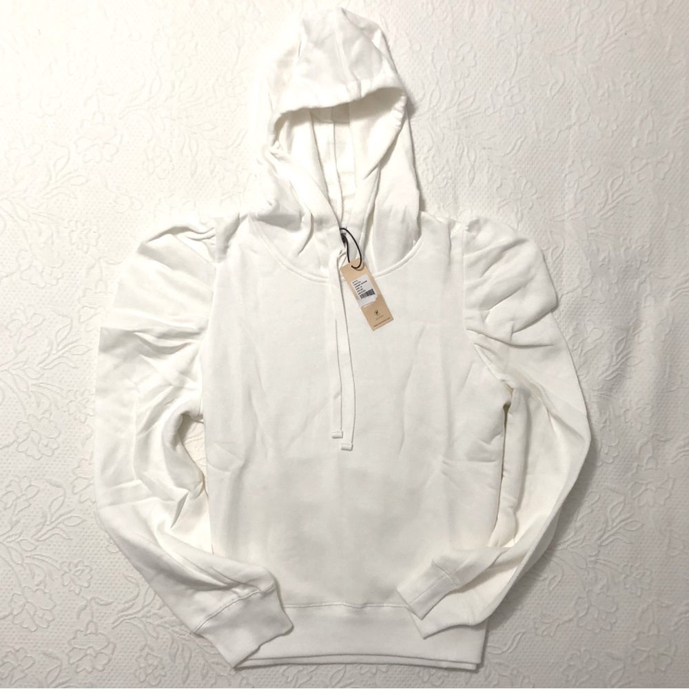 Rebecca Minkoff Hoodie NWT Janine Sweatshirt White Puff-Sleeve size X-Large